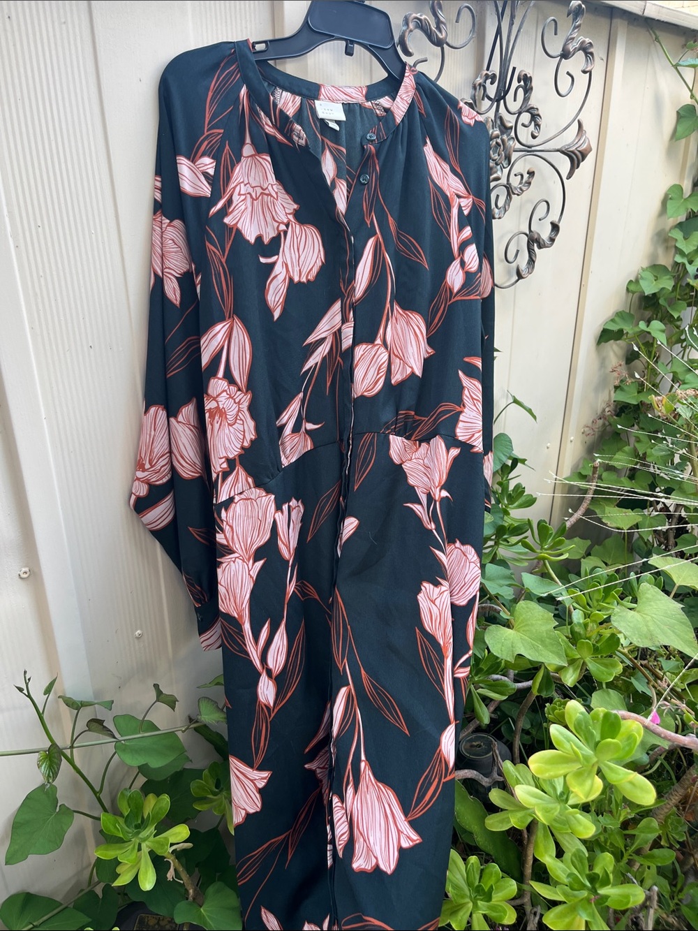 a new day Black Floral Dress with Orange & Red Blossoms